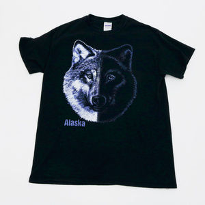 Alaska Wolf Face Black Tee Shirt